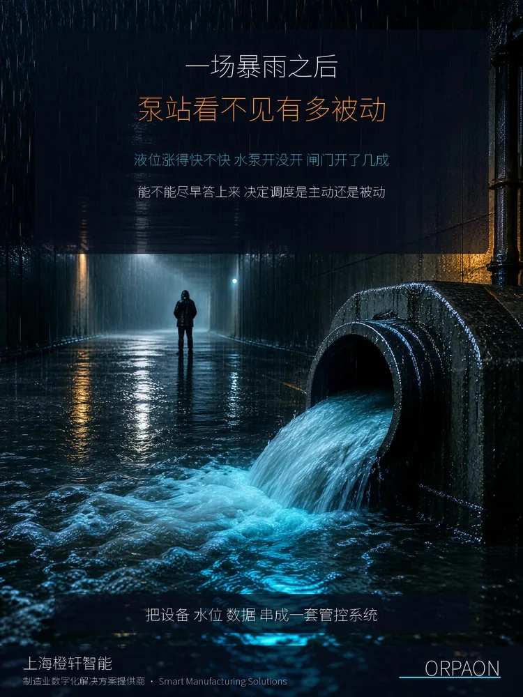 雨水泵站管控系统_泵站液位与设备状态实时监控界面示意图
